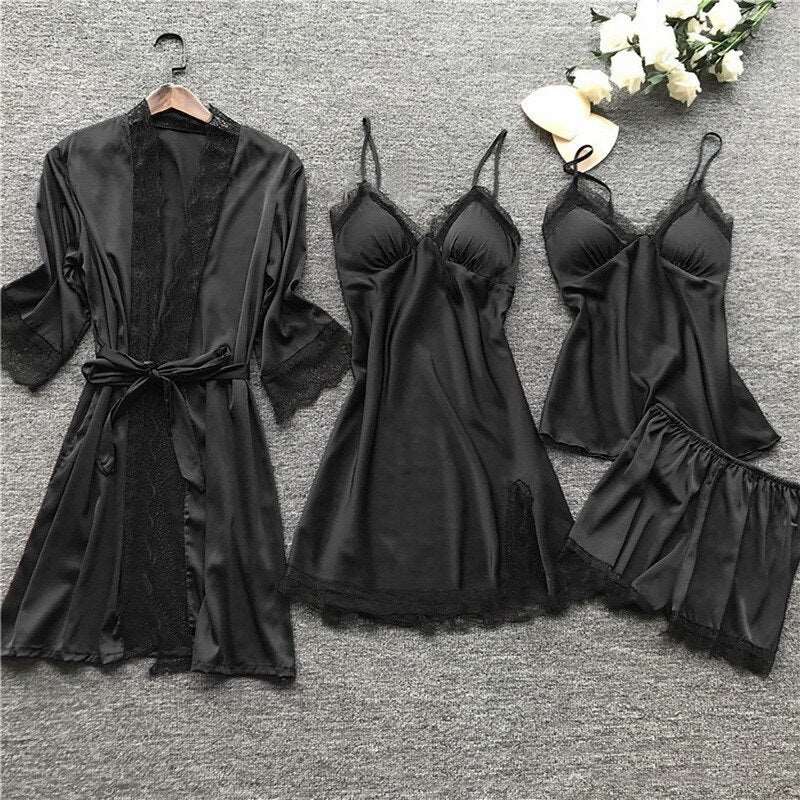 4 piece Set Sleep Lace pyjama Set