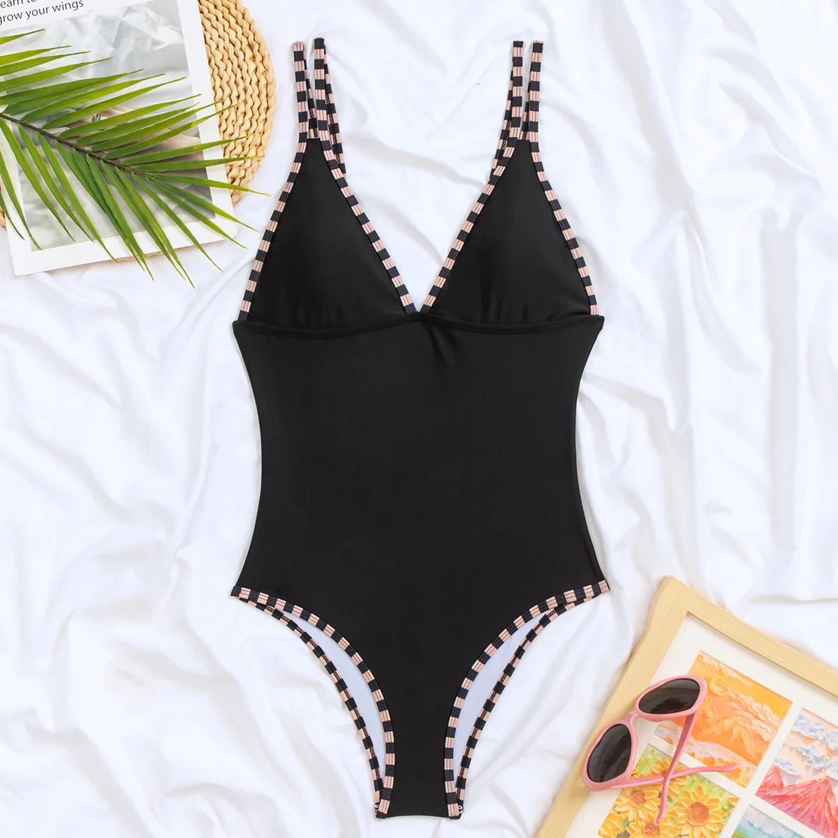 New Plunge Neck One Piece Swimsuit