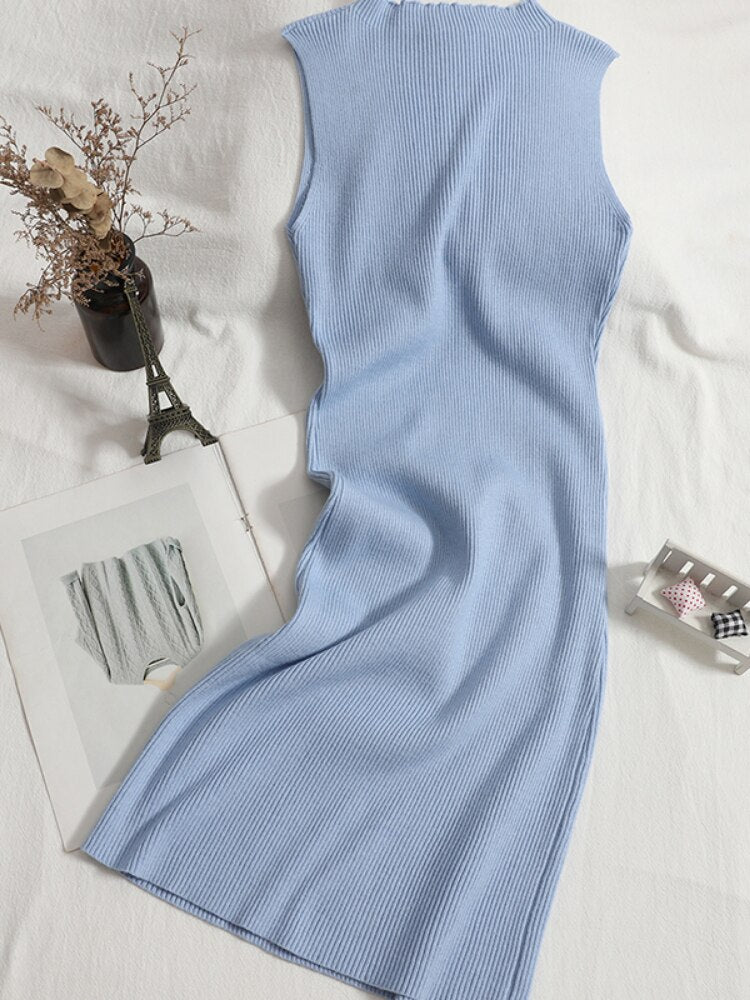 Sleeveless Zipper Knitted Dress