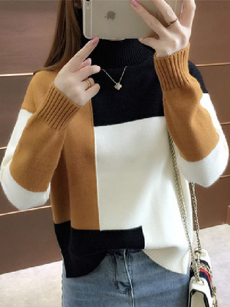 Patchwork Knitted Pullover Sweater