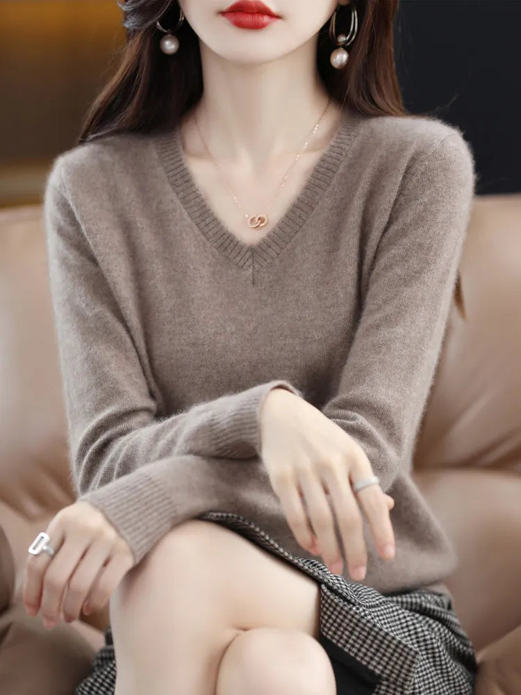 Women V-Neck Long Sleeve Pullover elegant Autumn