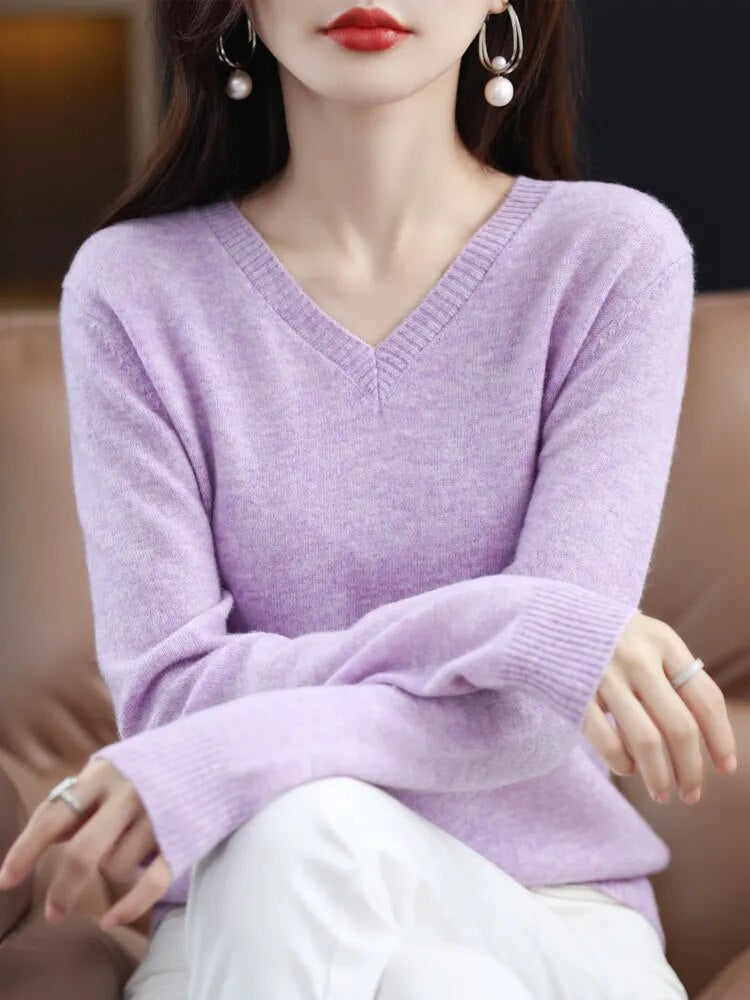 Women V-Neck Long Sleeve Pullover Autumn