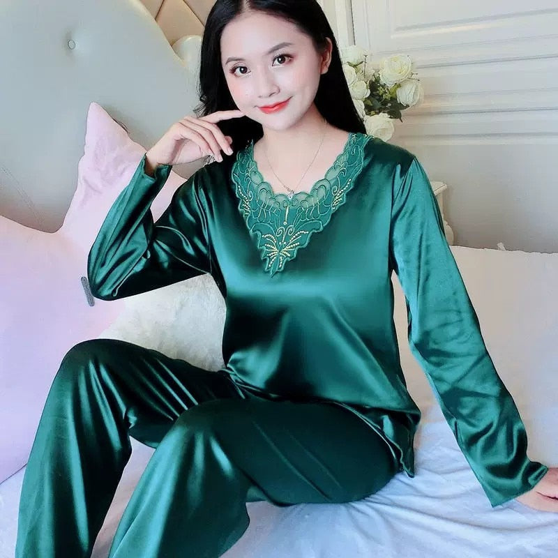 New Plus Size 5XL Satin Pajamas Set