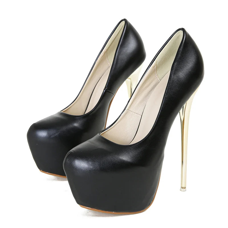 Women platform gold heel Shoes Black