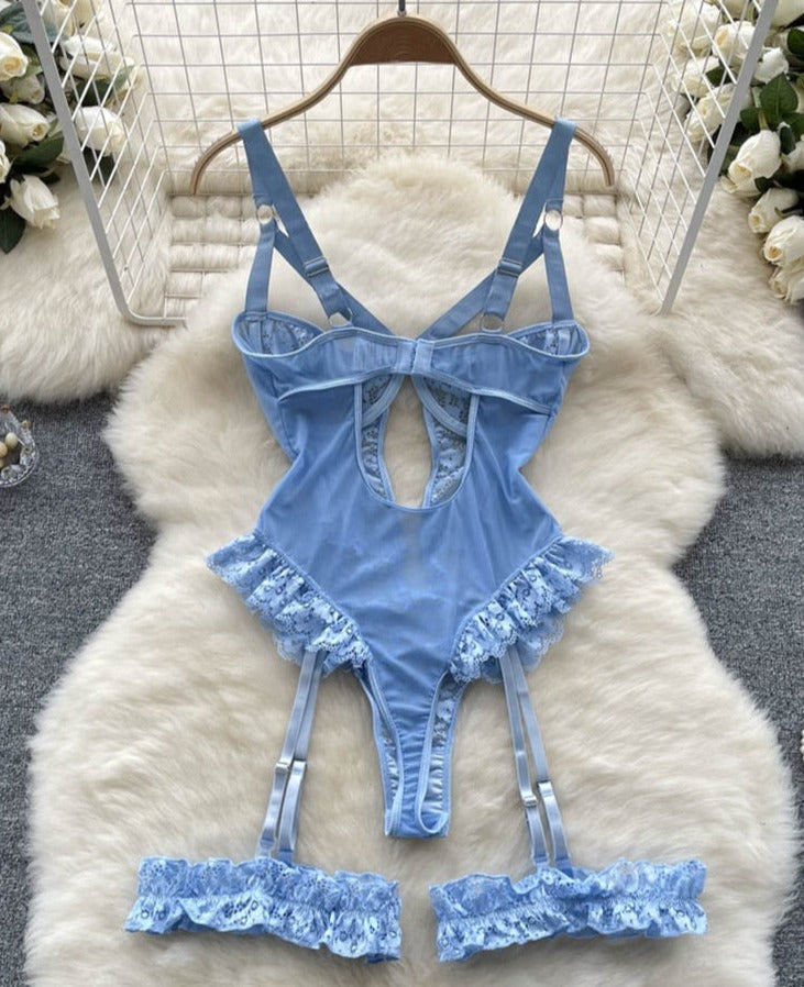 Women Sexy Floral Lace Strappy Bodysuit Lingerie