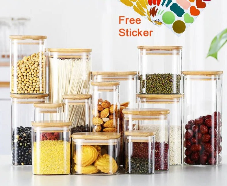 Square Sealed Glass Jars For Spice Kitchen Storage