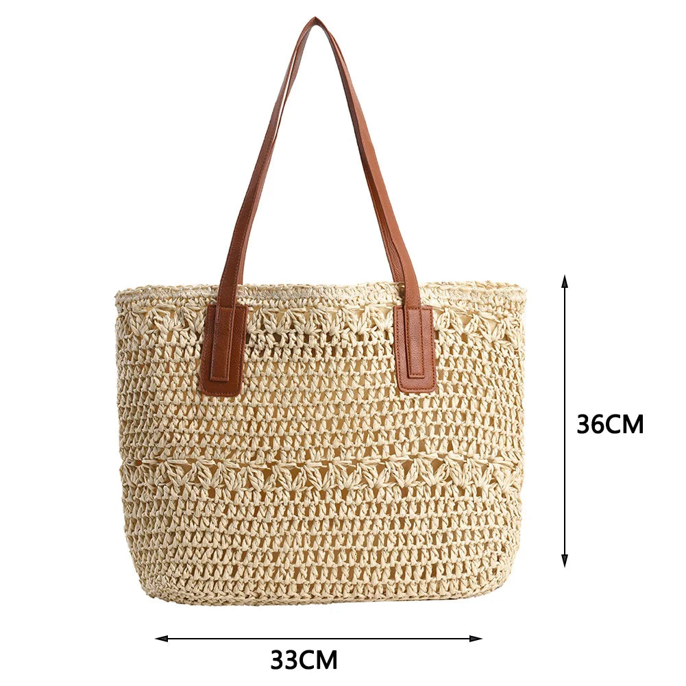 Casual summer Straw Tote Bag Beige 4