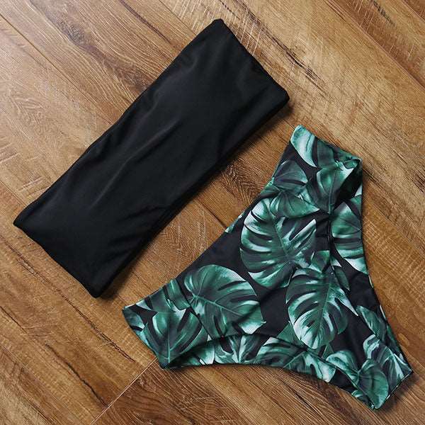 Bandeau top and High Waist Bikini set - Swimsuit B1839BK