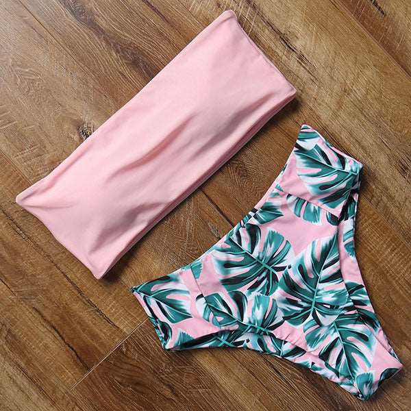 Bandeau top and High Waist Bikini set - Swimsuit B1839PI