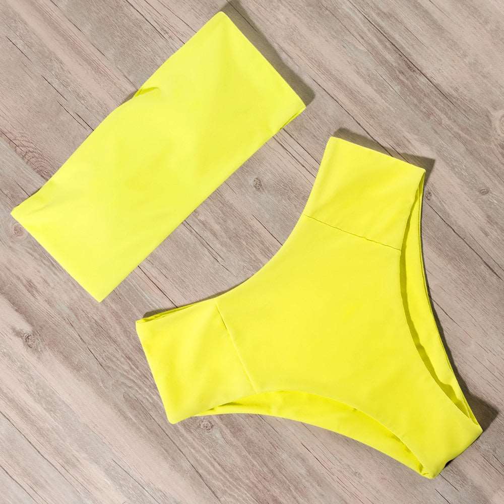 Bandeau tube top High Waist Bikini Set