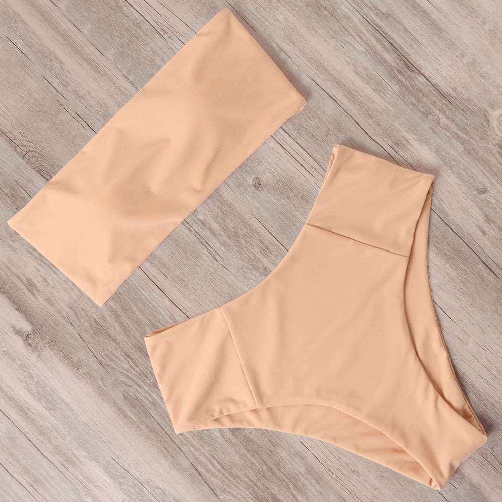 Bandeau tube top High Waist Bikini Set