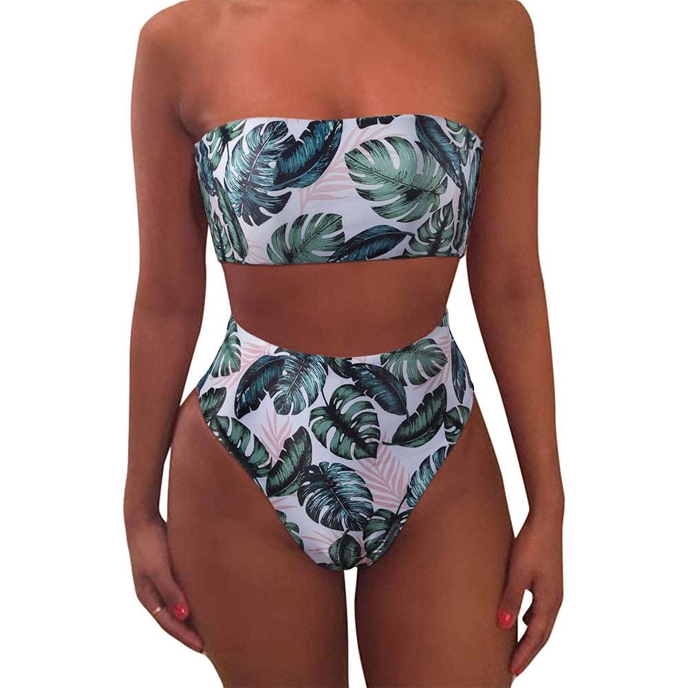 Bandeau tube top High Waist Bikini Set