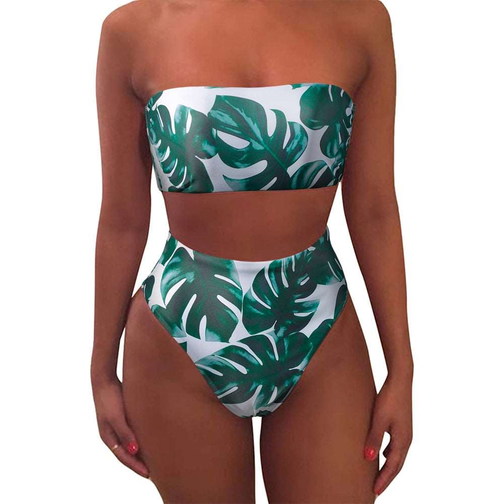 Bandeau tube top High Waist Bikini Set