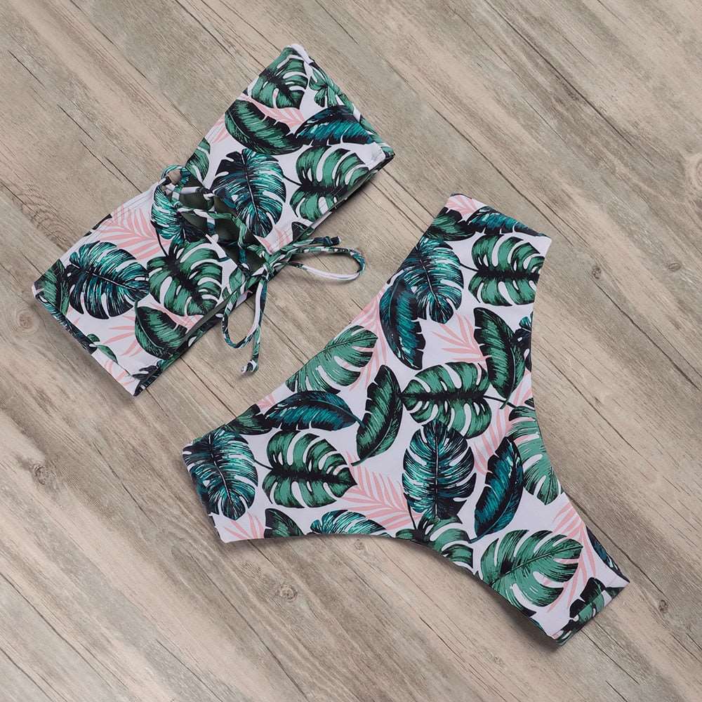 Bandeau tube top High Waist Bikini Set