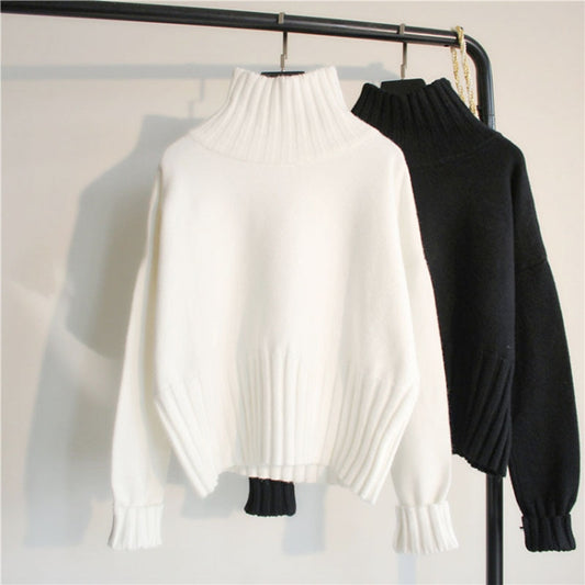 Turtleneck Knitted Jumper Black and White Sweater