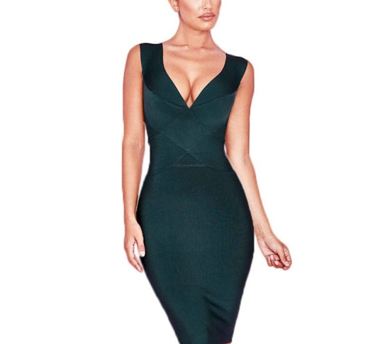 Plunge V-neck Bandage Bodycon Dress