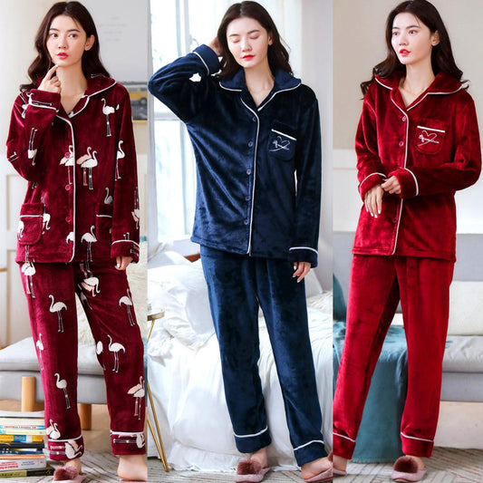 Women Warm Soft Pyjamas Set