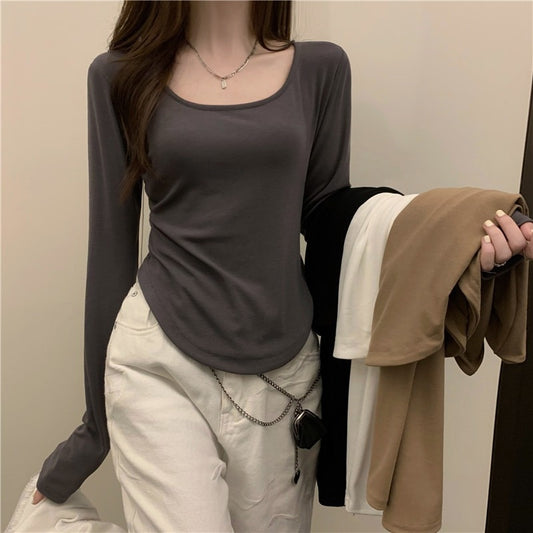 Women Long finest Sleeve Square Neck Top