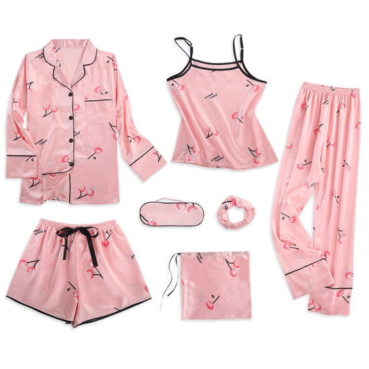 Women's 7 Pieces Pink Pajamas Sets