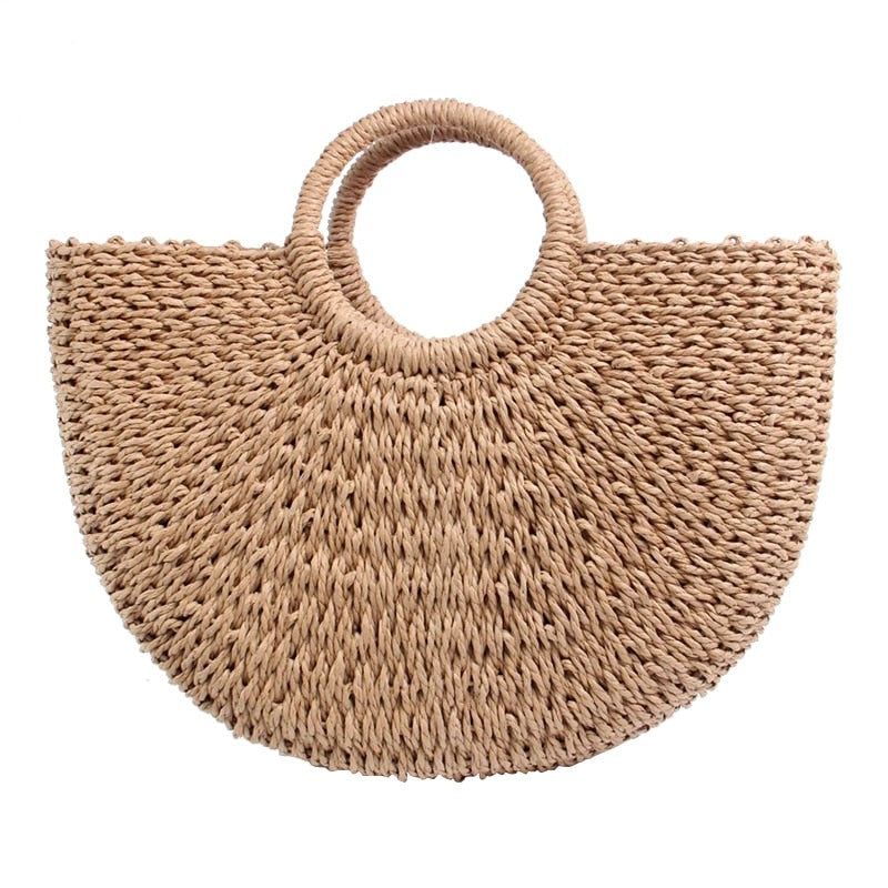 Moon Half Circle Shape Straw Fashion Handbag