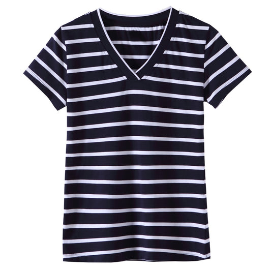 V-neck Short-sleeved Striped Shirt