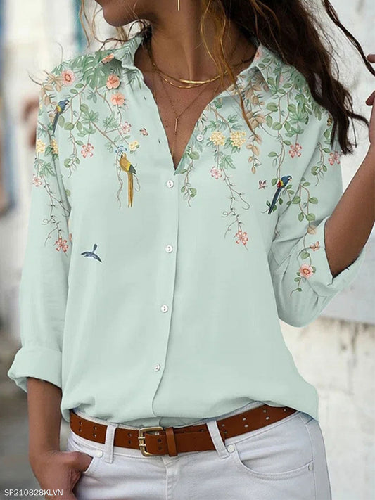 New Fashion women casual long-sleeved shirt Mint