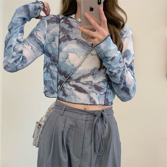 Women Tie-dye Printed Summer Sun-proof Cropped elegant Tops