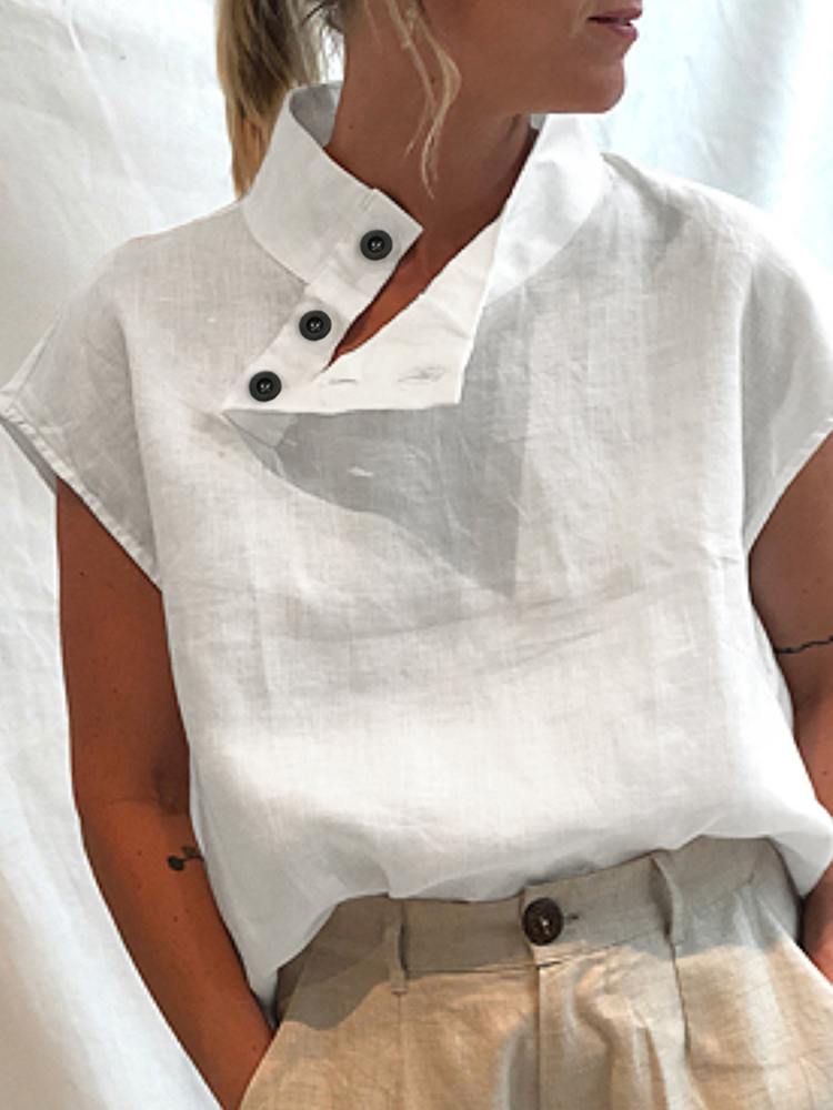 Summer Cotton Linen Blusas Mujer Stylish White Shirt