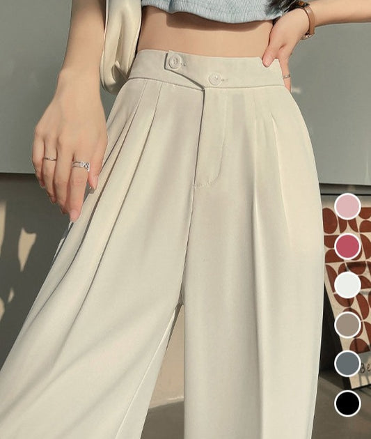 High Waist White Straight Stacked Pants