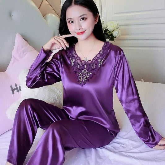 New Plus Size 5XL Satin Pajamas Set