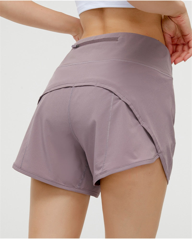 Women Back Zipper Pockeks Sports Shorts