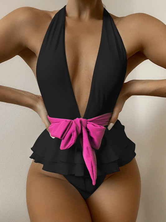 Bow belt plunge One-piece Best selling Swimsuit