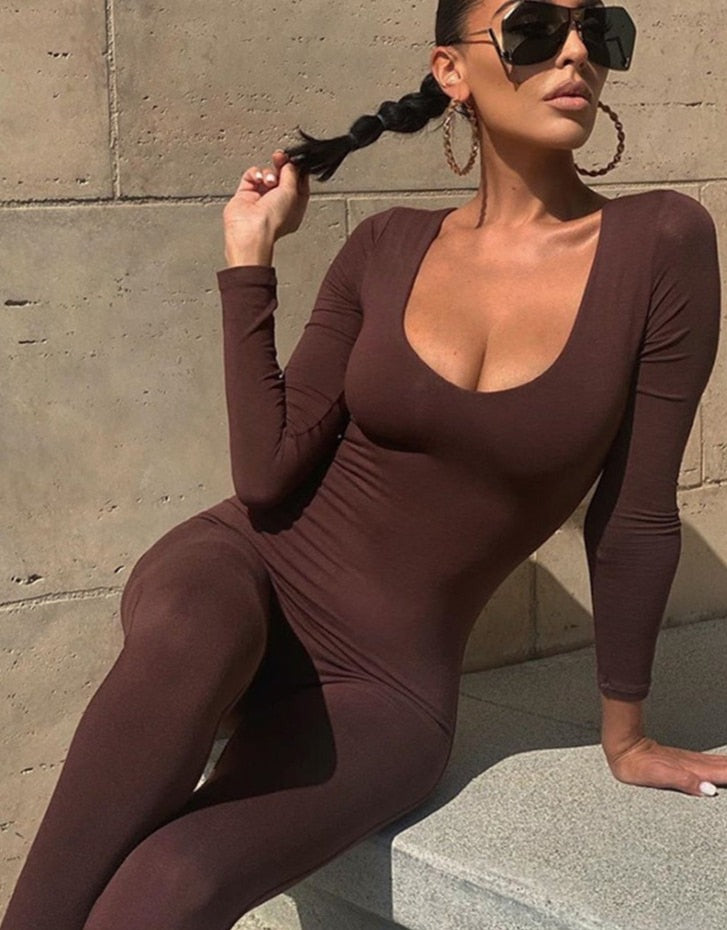 Bodycon Fitness Playsuit Brown Jumpsuit