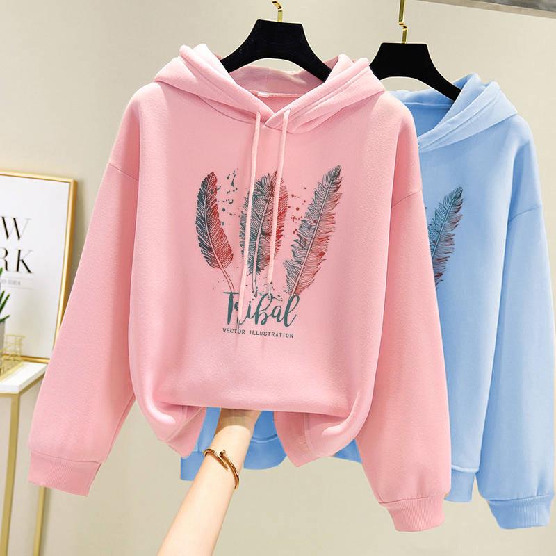 Women Fashion Feather Printed Hoodies