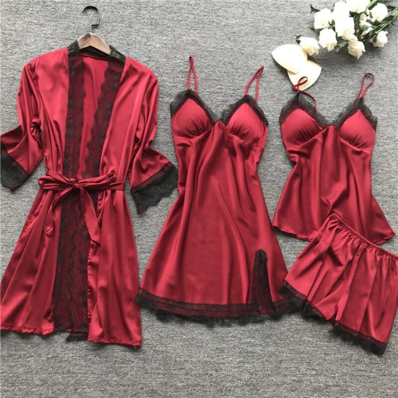 4 piece Set Luxury Sleep Lace pyjama Set