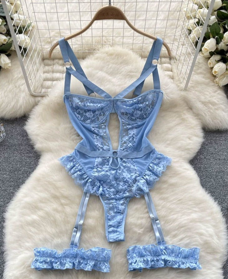 Women Sexy Floral Lace Strappy Bodysuit elegant Lingerie