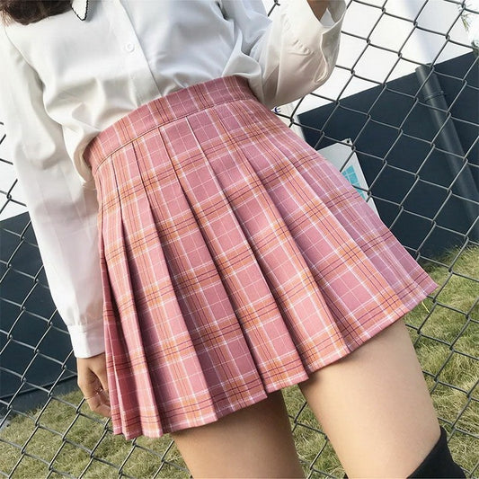 New High Waist A-line Student Plaid Pleated Skirts