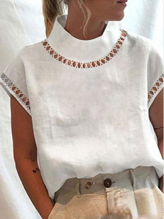 Summer Casual Chic Tunic Hallow Stand Collar Tops