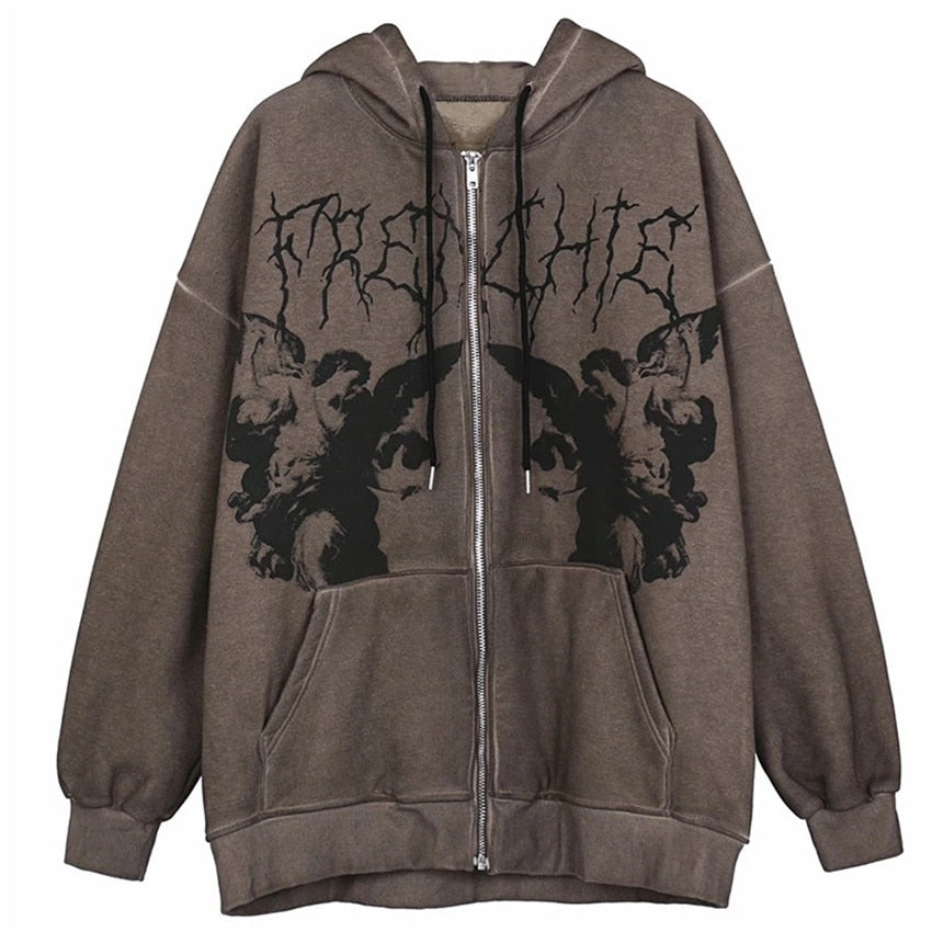 Women Vintage Angel Print finest Hoodie