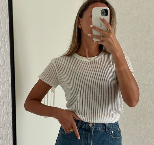 Attractive Round neck short sleeve Ribbed Top