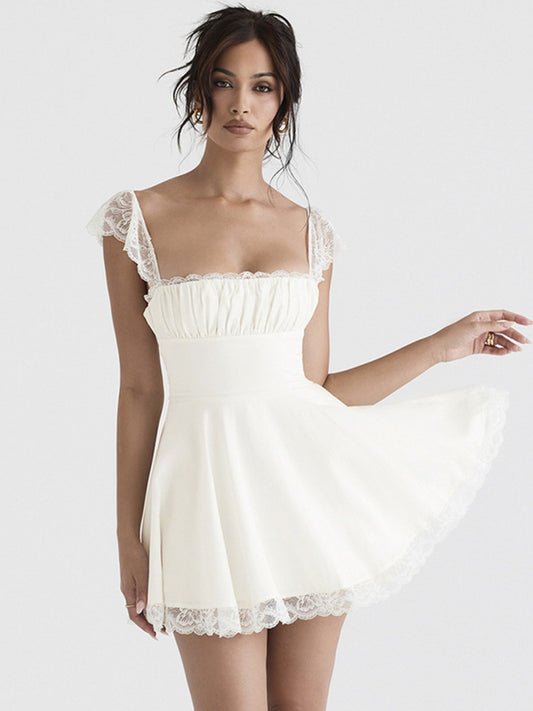 New Mozision Elegant White Lace Strap Mini Dress