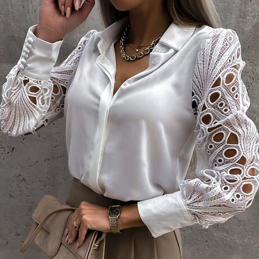 Women white  Blouse Autumn Spring Black Top