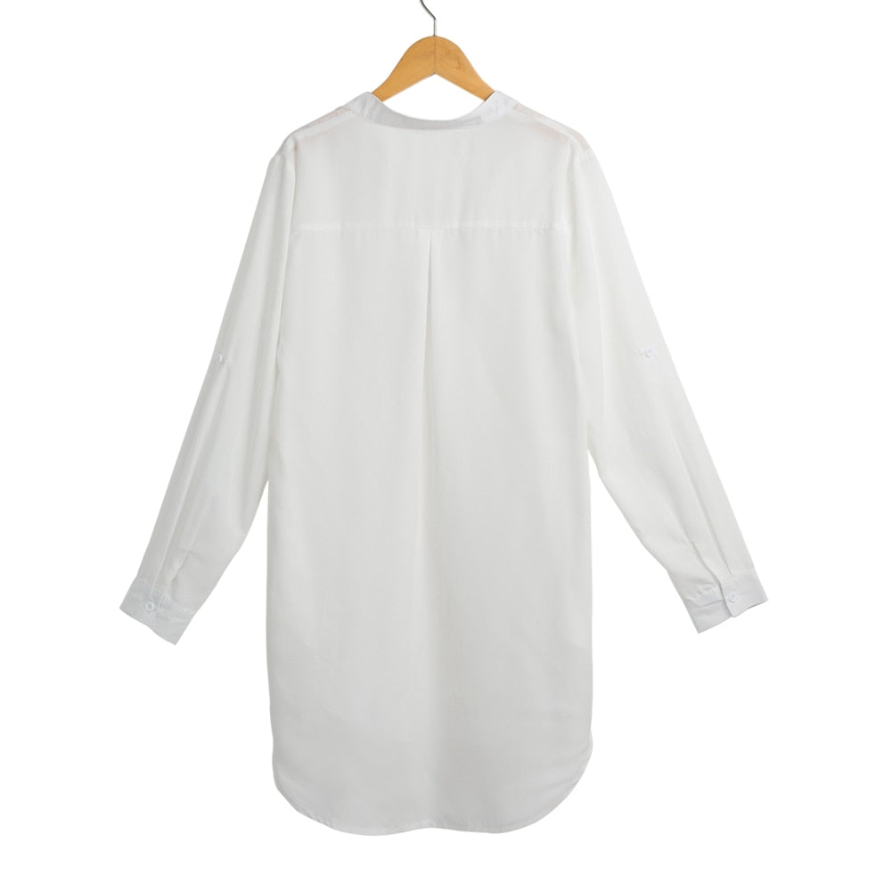 White Chiffon Long Sleeve Blouse