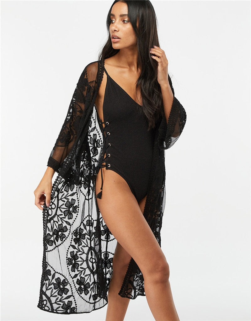 Lace beach cover up kimono