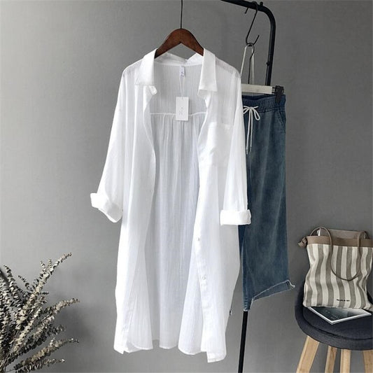 Casual White Long Sleeve Blouse