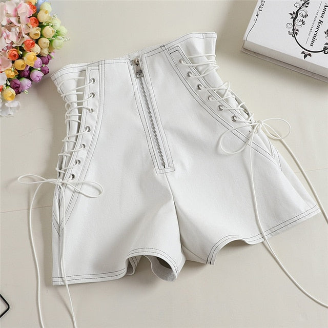PU Shorts with laces High Waist