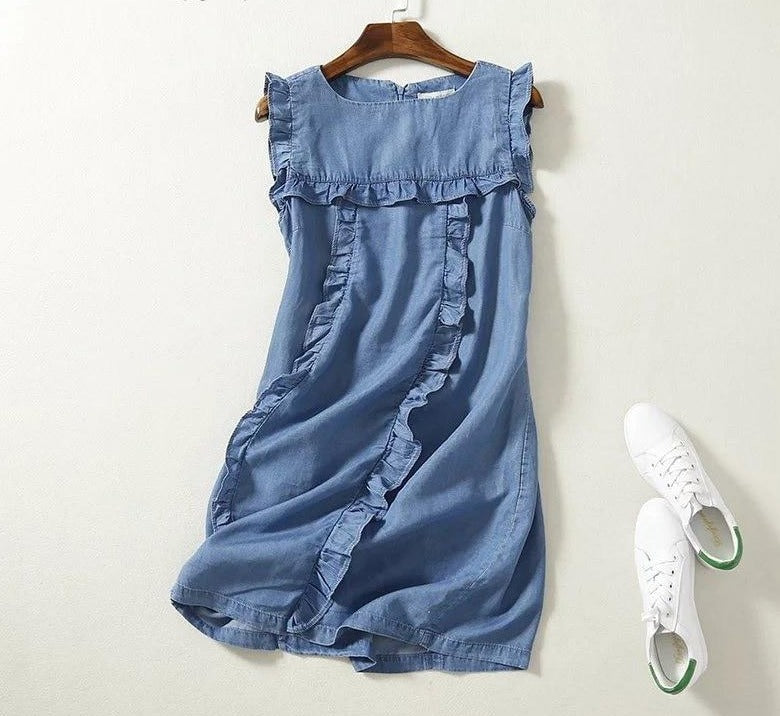 Luxury Denim ruffles short dress