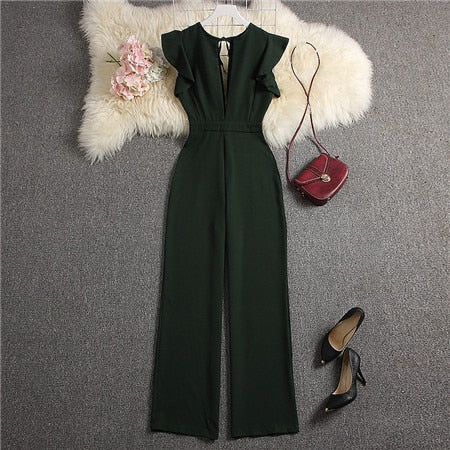 Solid Colour Ruffle sleeves Jumpsuit