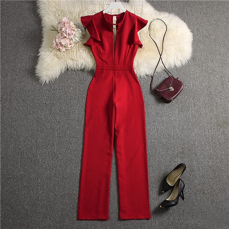 Solid Colour Ruffle sleeves Jumpsuit