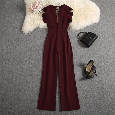 Solid Colour Ruffle sleeves Jumpsuit